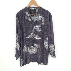 Bitte Kai Rand Pleated Blouse Viscose Linen Floral Tunic Lagenlook Scandinavian